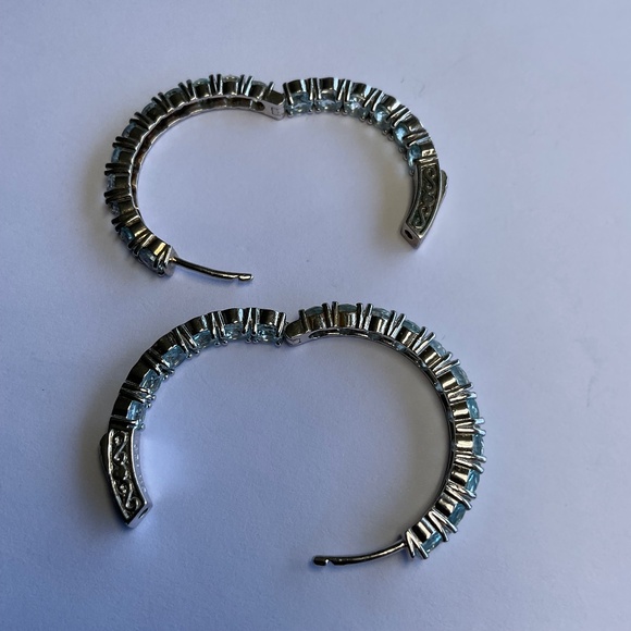 DK Sterling Silver Hinged Hoop Earrings W/ stones. 1 3/8 inch diameter - Picture 6 of 7